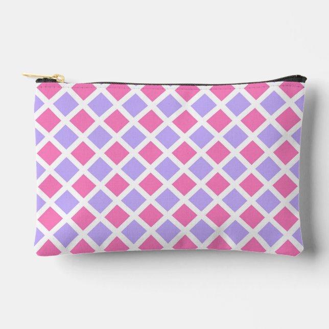 Purple Pink Chequered Diamond Pattern Small Accessory Pouch (Front)