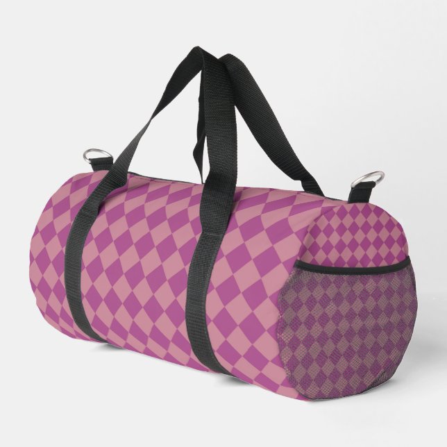 Purple Pink Chequered Diamond Pattern Small Duffle Bag (Right Corner)