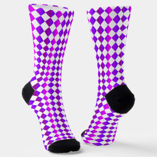 Purple Pink Chequered Diamond Pattern Socks