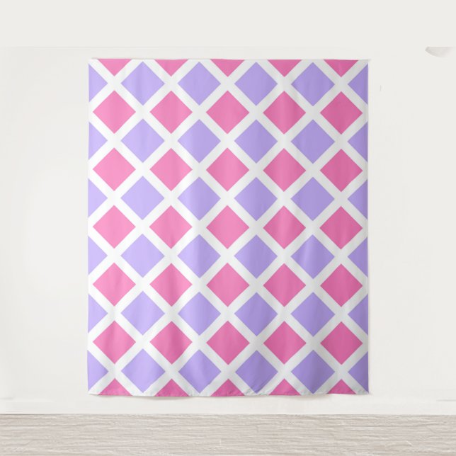 Purple Pink Chequered Diamond Pattern Tapestry (Front)