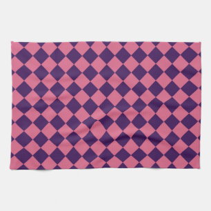 Purple Pink Chequered Diamond Pattern Tea Towel