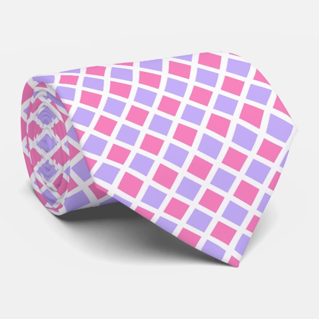 Purple Pink Chequered Diamond Pattern Tie (Rolled)