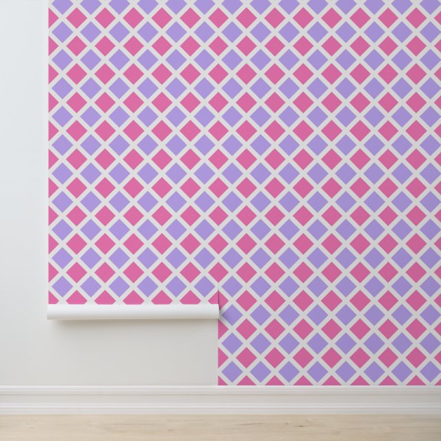 Purple Pink Chequered Diamond Pattern Wallpaper (Application)