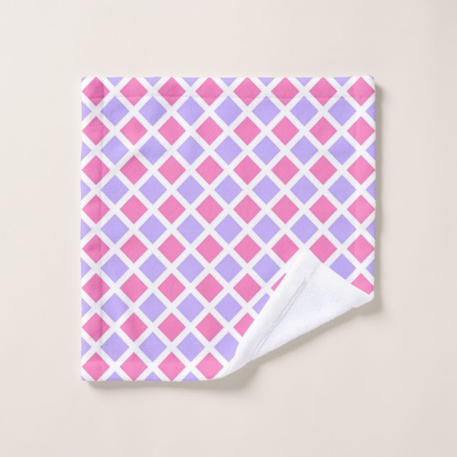 Purple Pink Chequered Diamond Pattern Wash Cloth (Wash Cloth)
