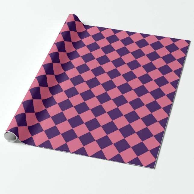 Purple Pink Chequered Diamond Pattern Wrapping Paper (Unrolled)
