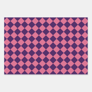 Purple Pink Chequered Diamond Pattern Wrapping Paper Sheet