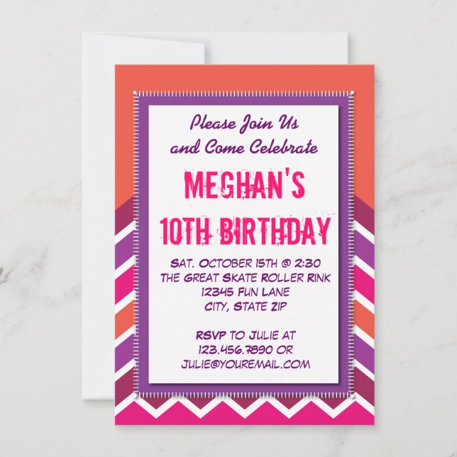 Purple Pink Chevron Birthday Party Invitations (Front)