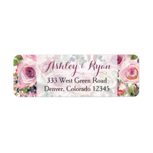 Purple Pink Chic Rose Floral Wedding Address Label Return Address Label