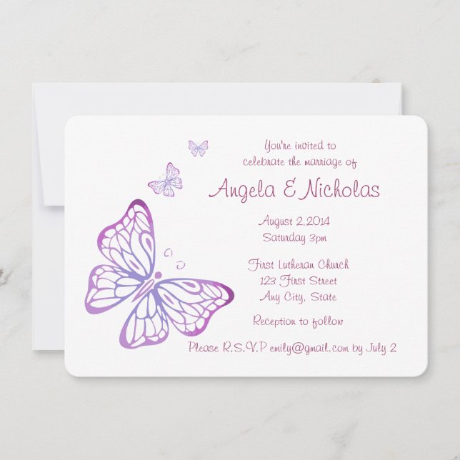 Purple Pink Classy Garden Butterfly Invitation (Front)