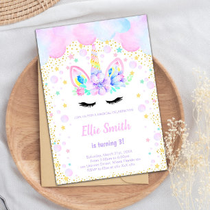 Purple Pink cloud Unicorn Invitations