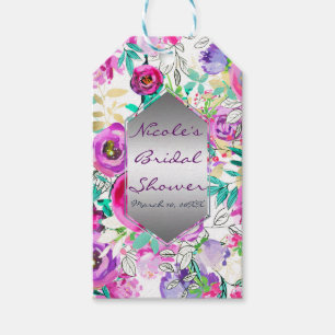 Purple Pink Colourful Modern Floral Wedding Favour Gift Tags