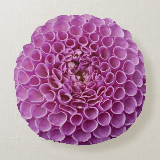 Purple Pink Dahlia Flower Round Pillow (Front)