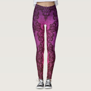 Purple Pink Damask Boho Style Leggings