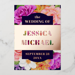 Purple Pink Dark Blue Rose Gold Floral Wedding