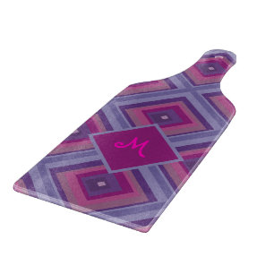 Purple Pink Diamond Pattern Monogram Initial Artsy Cutting Board