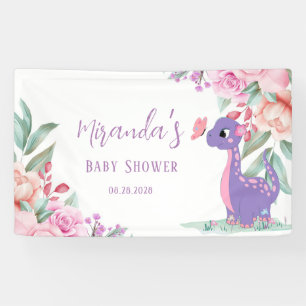  Purple Pink Dinosaur Butterfly Girl Baby Shower Banner