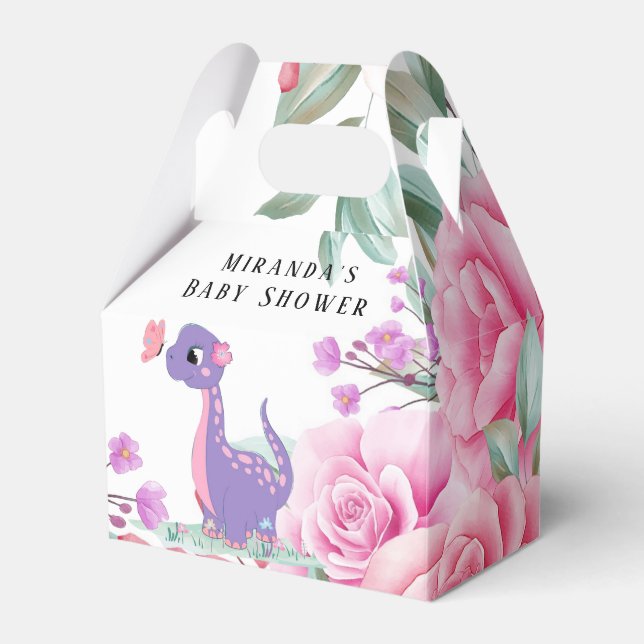 Purple Pink Dinosaur Butterfly Girl Baby Shower Favour Box (Front Side)