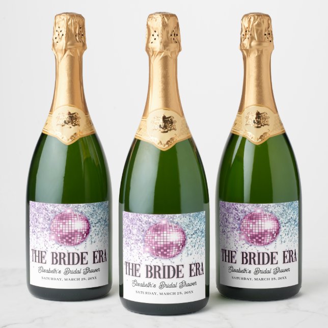 Purple Pink Disco Bride Era Bridal Shower Sparkling Wine Label (Bottles)