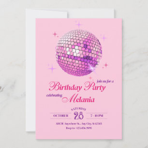 Purple pink disco party birthday invitation