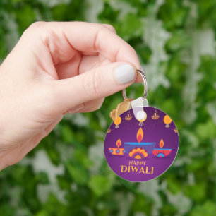 Purple pink Diwali light illustration Key Ring