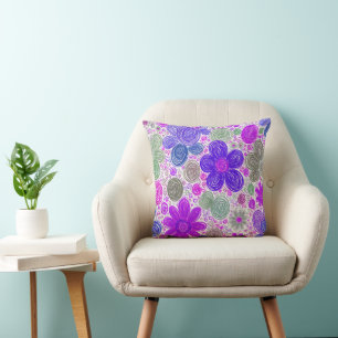 Purple Pink Doodle Daisies Cushion