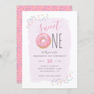 Purple   Pink Doughnut Sprinkle Sweet 1st Birthday Invitation