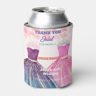 Purple pink dress and jewel crown bridesmaid gift can cooler