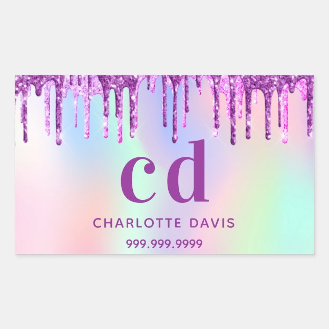 Purple pink drips holographic rectangular sticker (Front)