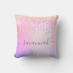 Purple pink drips monogram cushion