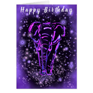 Purple Pink Elephant Birthday Card