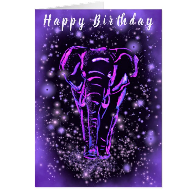 Purple Pink Elephant Birthday Card (Front)