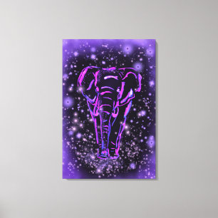 Purple Pink Elephant In Starry Night Canvas Print