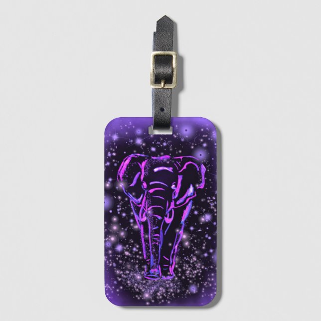 Purple Pink Elephant Luggage Tag (Front Vertical)