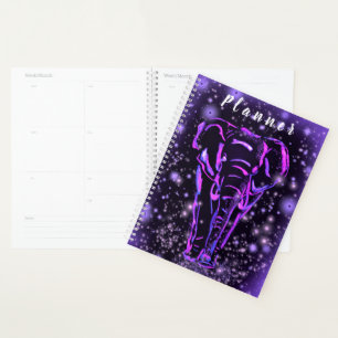 Purple Pink Elephant Walking In Starry Night Planner