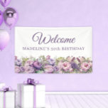 Purple Pink Floral 50th Birthday Welcome Banner<br><div class="desc">Celebrate in style with this elegant purple and pink watercolor floral birthday party welcome banner, perfect for a woman’s 50th birthday or any milestone celebration. Beautifully personalised with the guest of honour’s name and age, this design adds a charming touch to your event. The text is fully customisable, allowing you...</div>