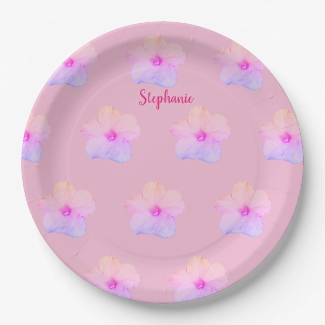 Purple Pink Floral Birthday Wedding Bridal Shower Paper Plate (Front)