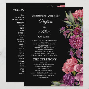 Purple Pink Floral Black Wedding Party Program