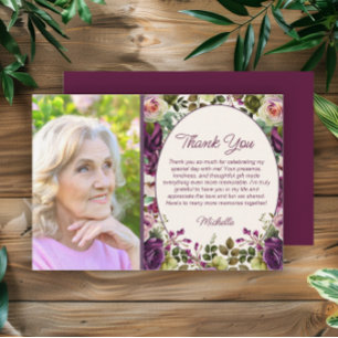 Purple Pink Floral Botanical 60th Birthday Photo Thank You Card