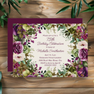 Purple Pink Floral Botanical 75th Birthday Invitation