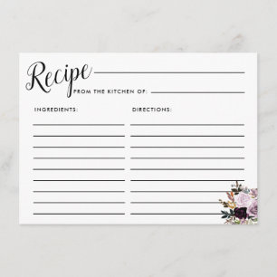 Purple Pink Floral Bridal Recipe Card