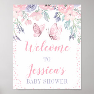 Purple Pink Floral Butterfly Baby Shower Sign