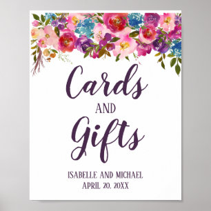 Purple & Pink Floral Cards & Gifts Wedding Sign