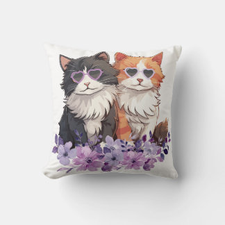 Purple Pink Floral Cats Cushion