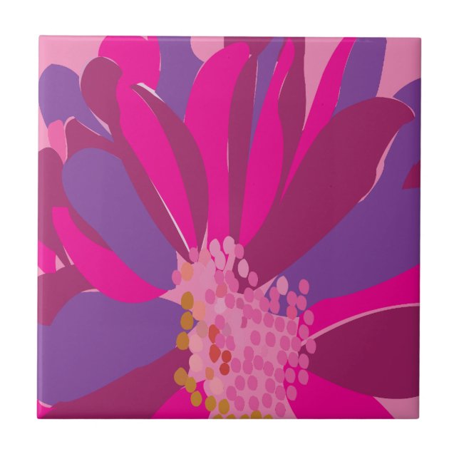 Purple Pink Floral  Ceramic Tile (Front)