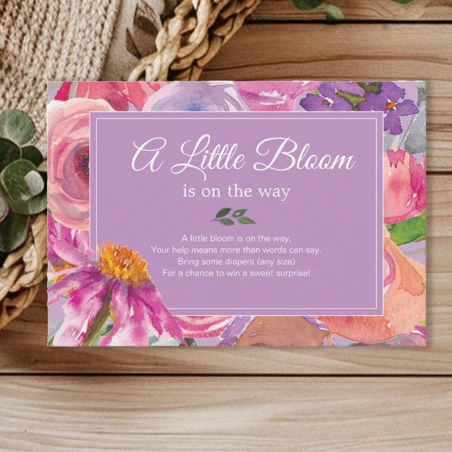 Purple Pink Floral Diaper Raffle Baby Shower Enclosure Card (Pink and purple watercolor floral Diaper Raffle enclosure card)