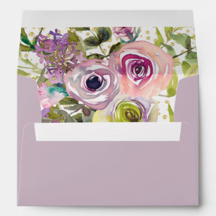 Purple Pink Floral Gold Glitter Envelope