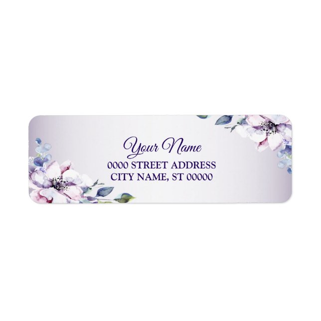 Purple Pink Floral Golden Wedding Return Address  Label (Front)