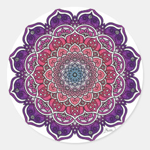 Purple-Pink Floral Mandala Classic Round Sticker