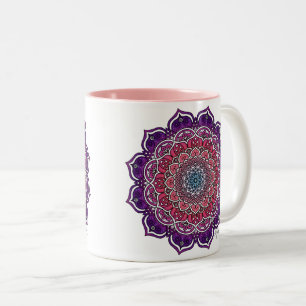 Purple-Pink Floral Mandala Two-Tone Coffee Mug