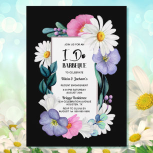 Purple Pink Floral on Black I Do BBQ Invitation